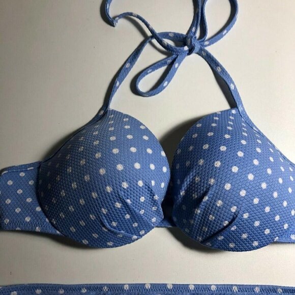 Shade & Shore Blue & White Polka dot Bikini Set Size M #3007-2 - Picture 3 of 5